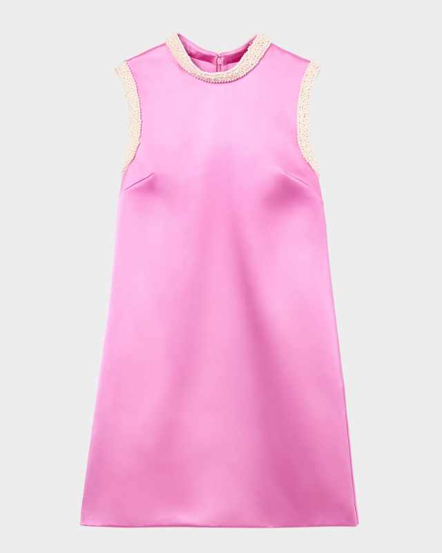 Pearly Trim Satin Mini Dress